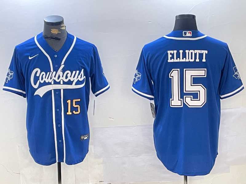 Men%27s Dallas Cowboys #15 Ezekiel Elliott Light Blue Cool Base Stitched Baseball Jerseys->dallas cowboys->NFL Jersey